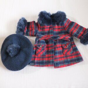 American Girl Doll and Janie and Jack Fur Trim Plaid Coat + Beret